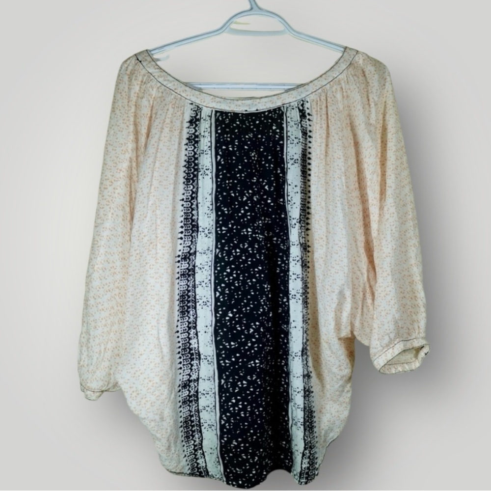 Free People “Days of Romance” Black and Cream Oversized Patterned Blouse Small - Picture 3 of 8